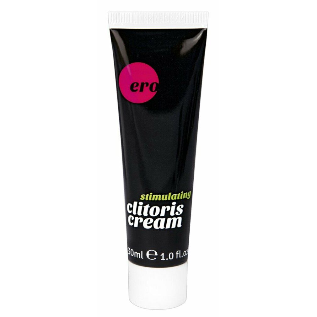 Schwarze Tube mit rosa Logo und Produktnamen. Aufschrift: stimulating clitoris cream. 30ml.