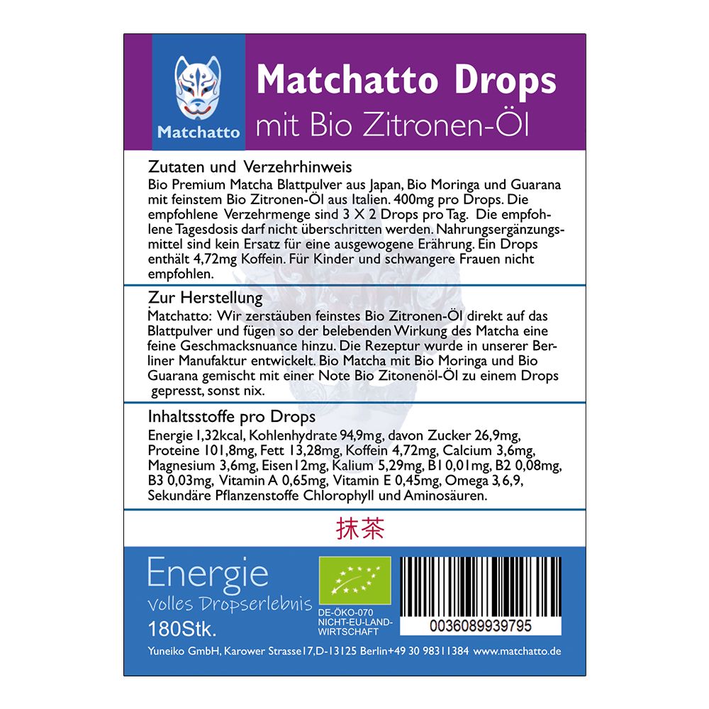 Matchatto Matcha Presslinge Guarana & Zitrone Bio 180 St