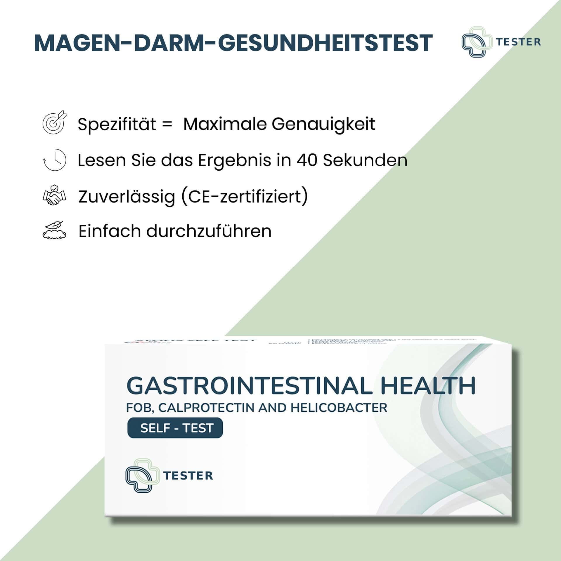 Gastrointestinal Health Self-Test: FOB, Calprotectin, Helicobacter. CE-zertifiziert.