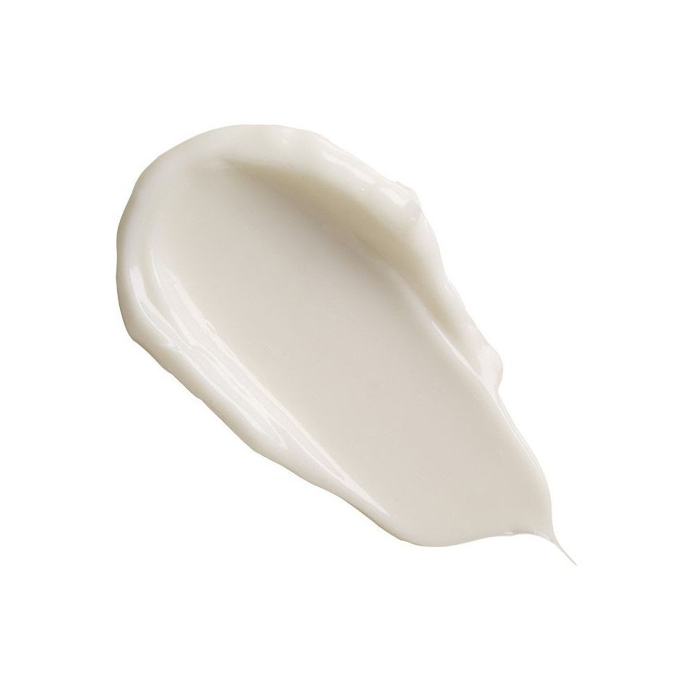 Weißer Creme-Klecks auf weißem Hintergrund. Form länglich, leicht geschwungen.