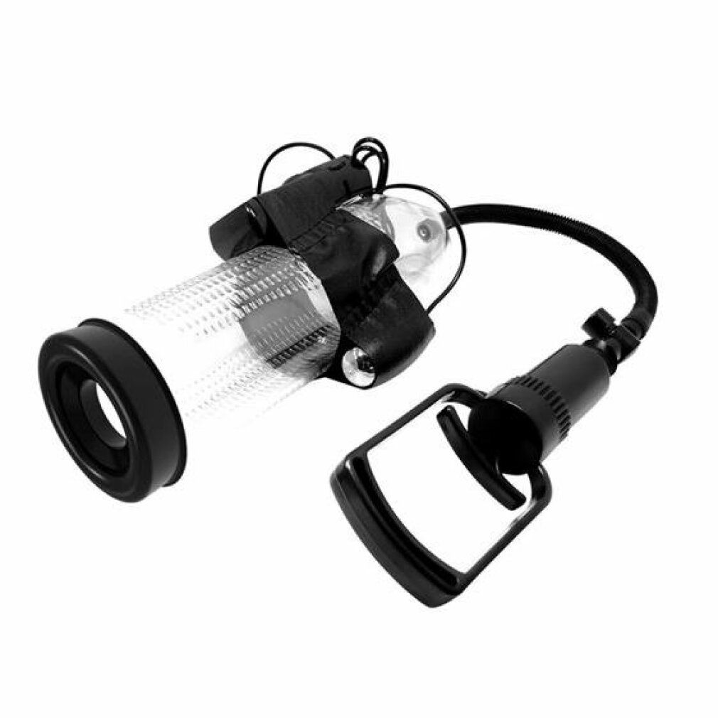 Penispumpe mit Zylinder, Manschette und Handpumpe. Nahaufnahme des Zylinders mit Manschette.