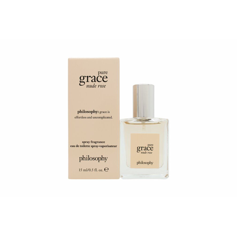 Flakon und Verpackung von 'pure grace nude rose'. Beige Flakon mit silbernem Deckel. Rechteckige Verpackung mit Schriftzug.