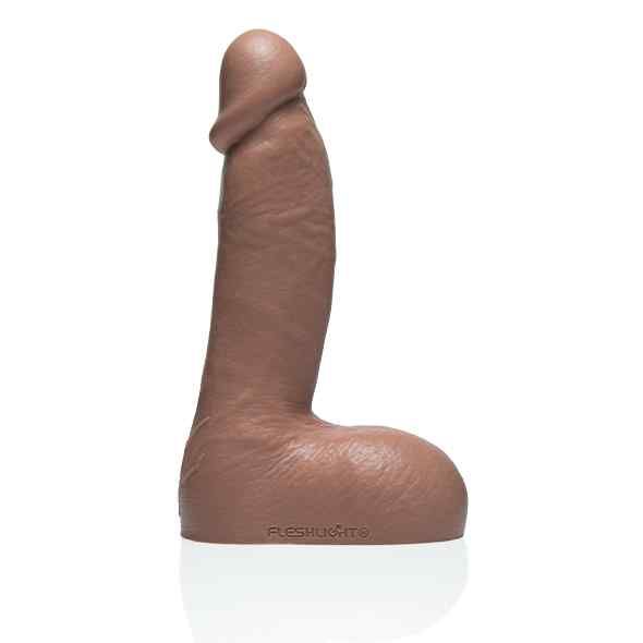 Brauner Dildo, aufrecht stehend. Anatomische Form, detaillierte Oberfläche. Auf weißem Hintergrund.