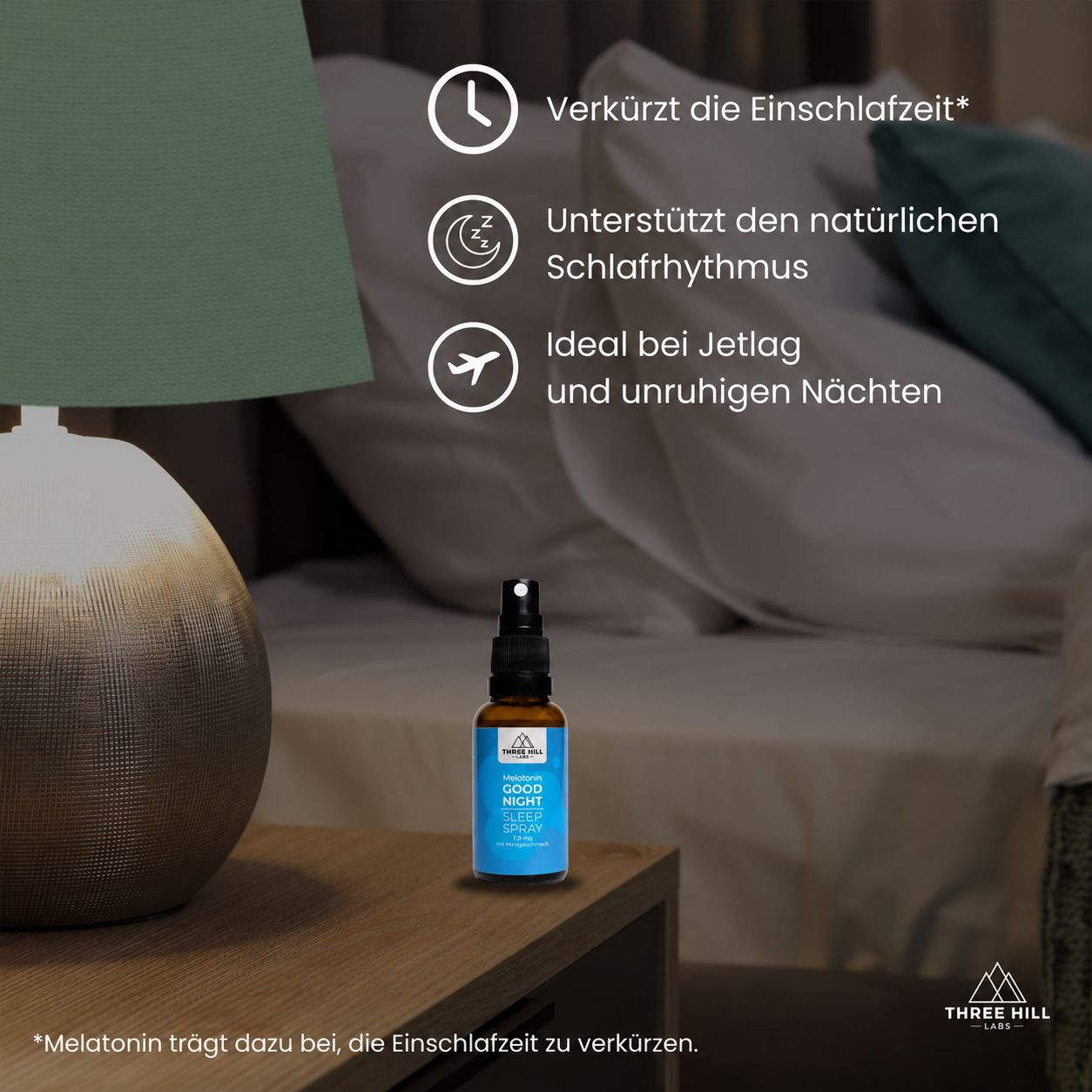 Three Hill Labs Melatonin Good Night Sleep Spray, 30ml, vegan, zucker- und alkoholfrei.