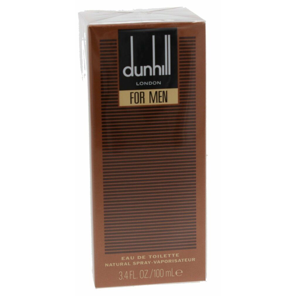 Verpackung Eau de Toilette Spray für Herren. Braune rechteckige Schachtel mit Schriftzug und Produktinformationen.