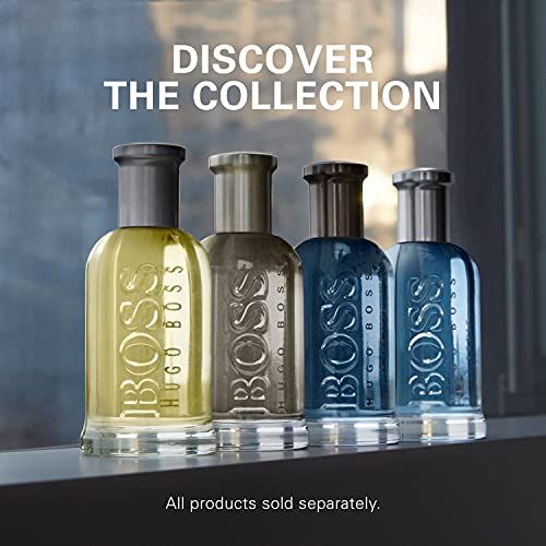Vier Hugo Boss Bottled Düfte in Glasflaschen nebeneinander.