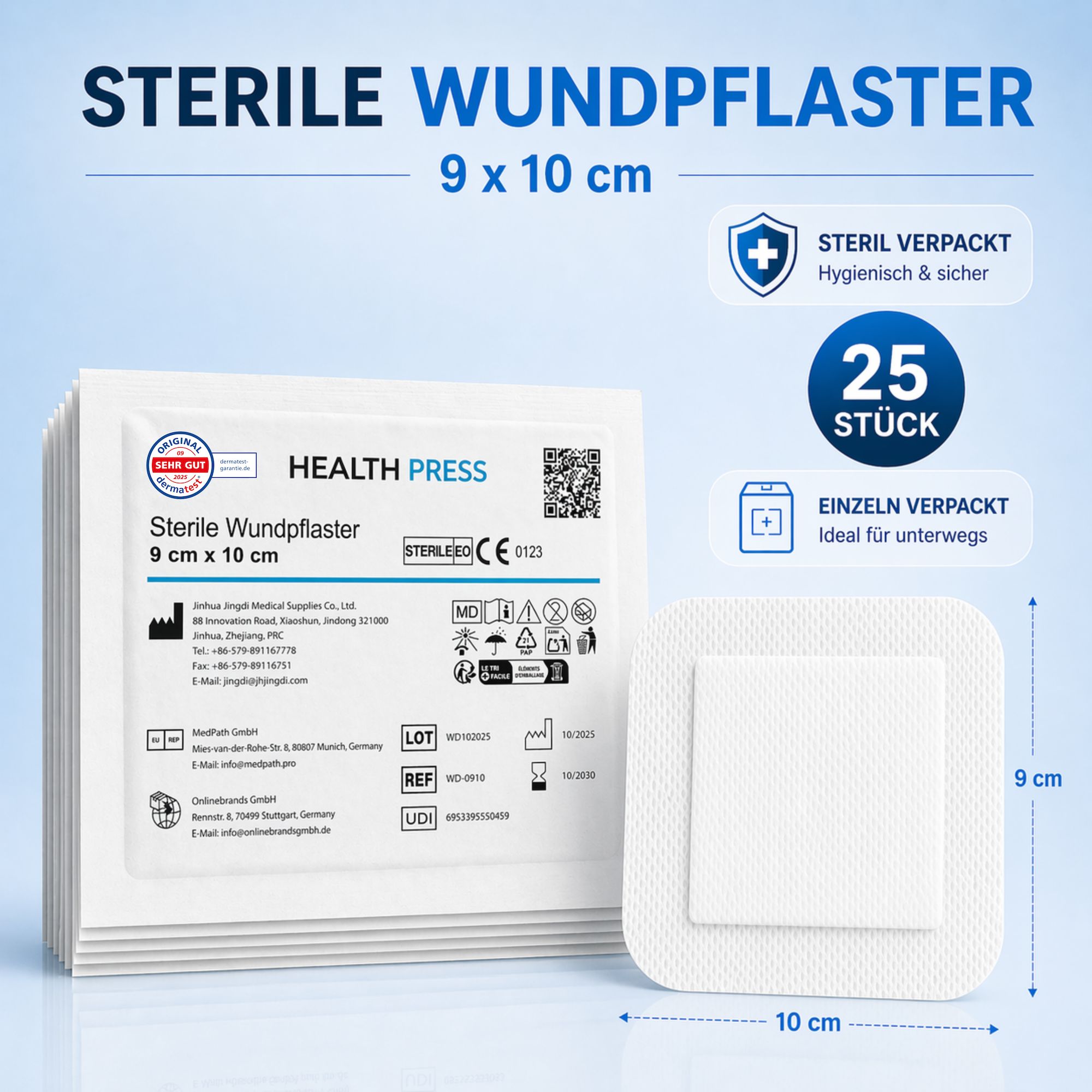 Sterile Wundpflaster 9x10 cm, einzeln verpackt, 25 Stück.