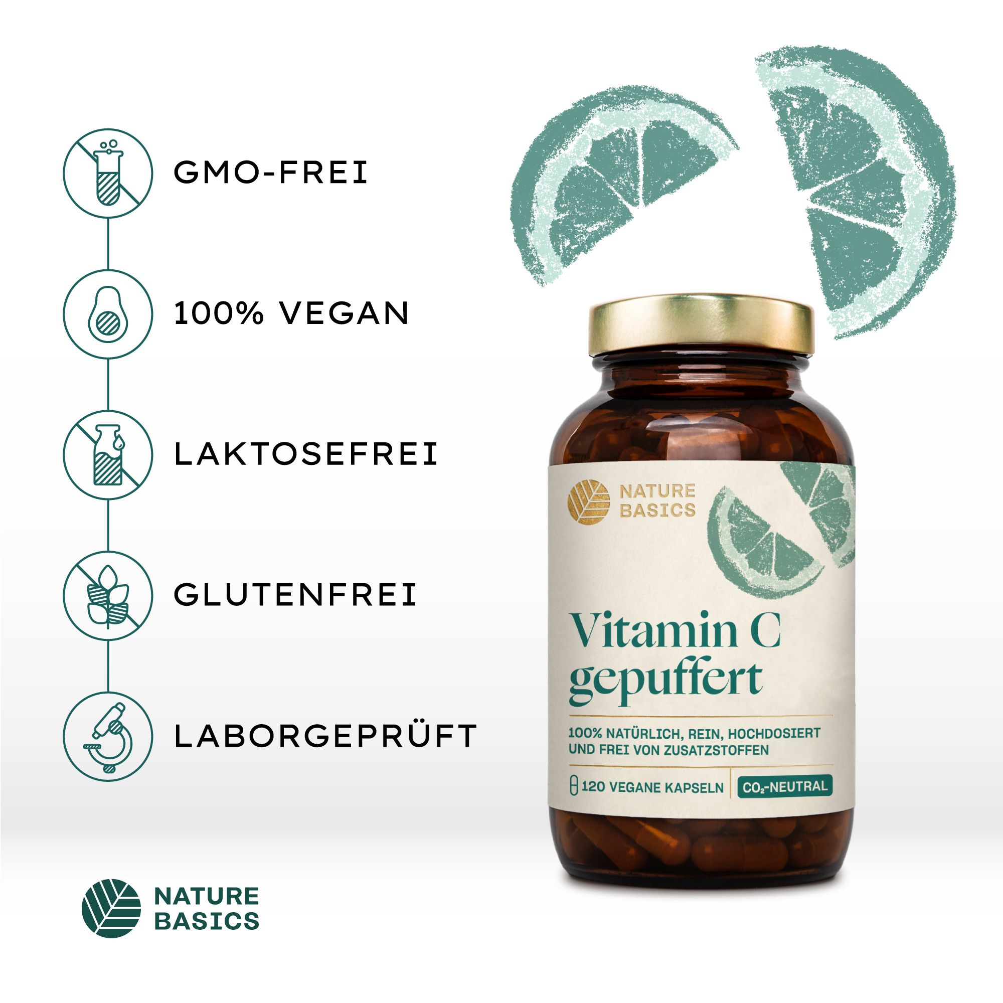 NATURE BASICS® - Gepuffertes Vitamin C 1000mg im Braunglas Vegan