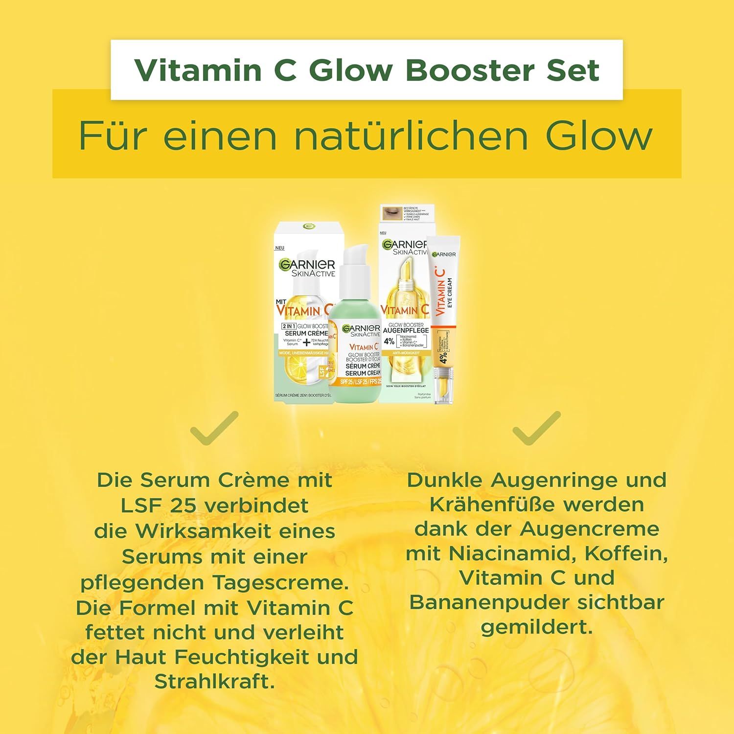Garnier Vitamin C Glow Booster Set Augenpflege und Serum Crème