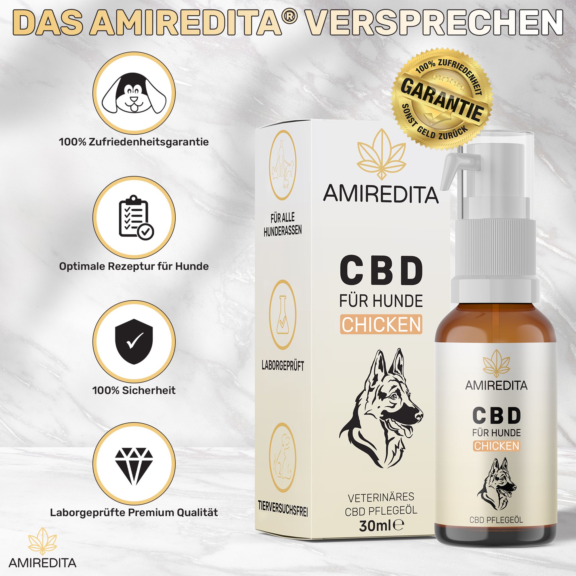 Amiredita CBD Öl Hunde 1500mg - Huhnaroma