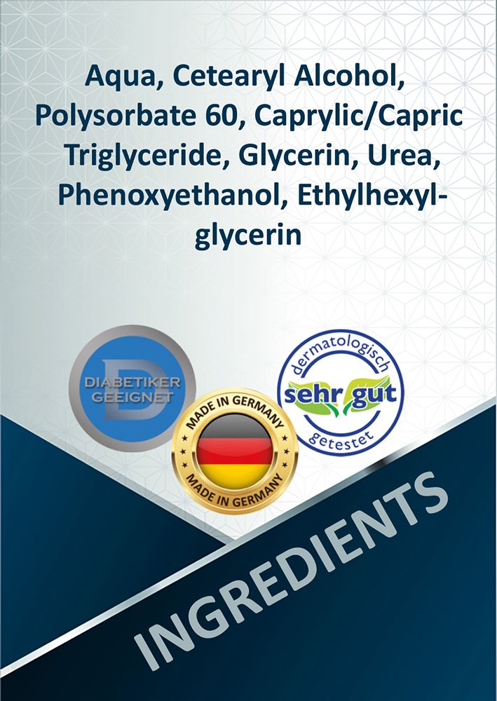 Blueline Pflegecreme 2% Urea Creme für trockene Haut im Gesicht, Lippen, Körper, Arme und Füße