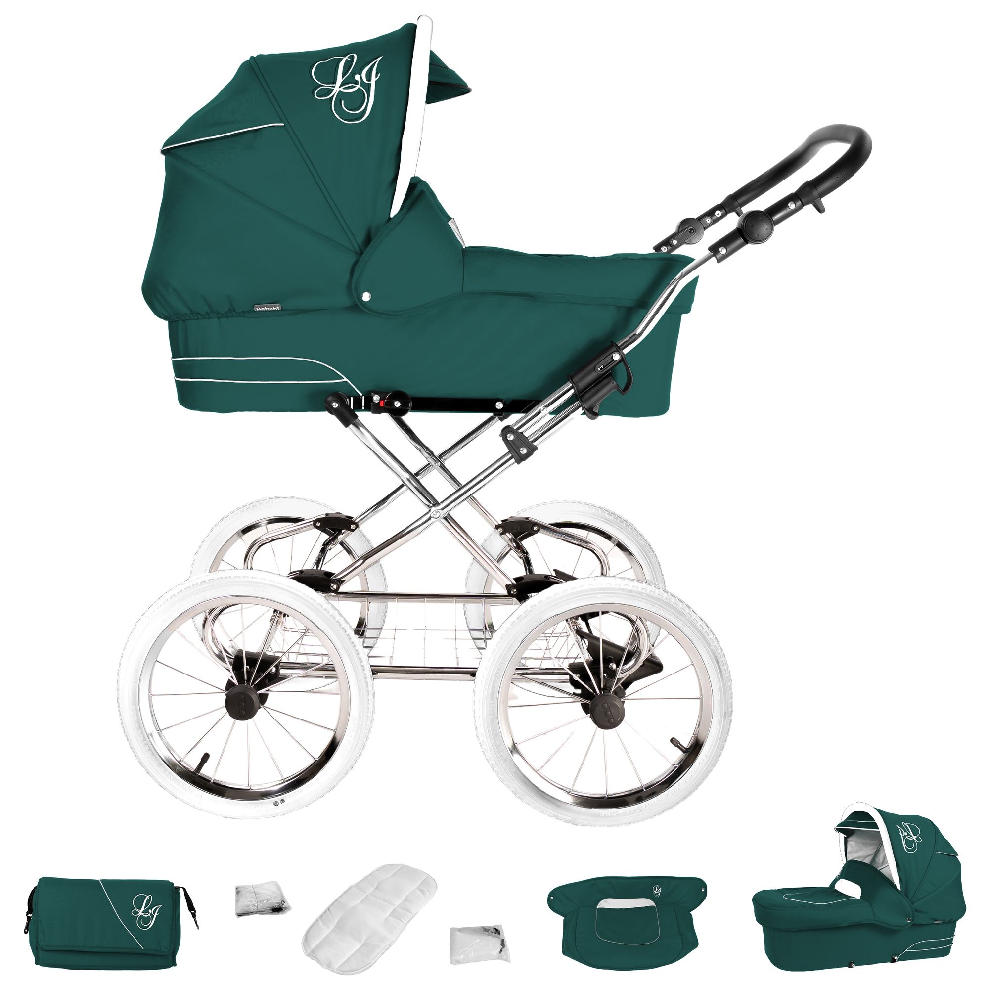 Bebebi Loving 3 in 1 Nostalgie Kinderwagen Set mit Original Maxi Cosi, Green Tender