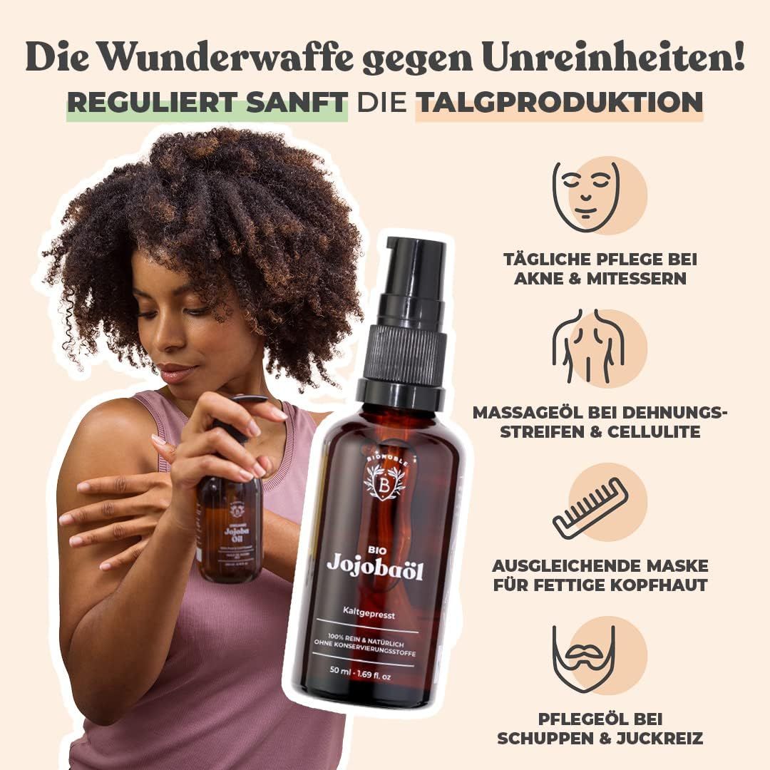 Bionoble Jojobaöl Bio 50ml - 100% Rein, Natürlich und Kaltgepresst