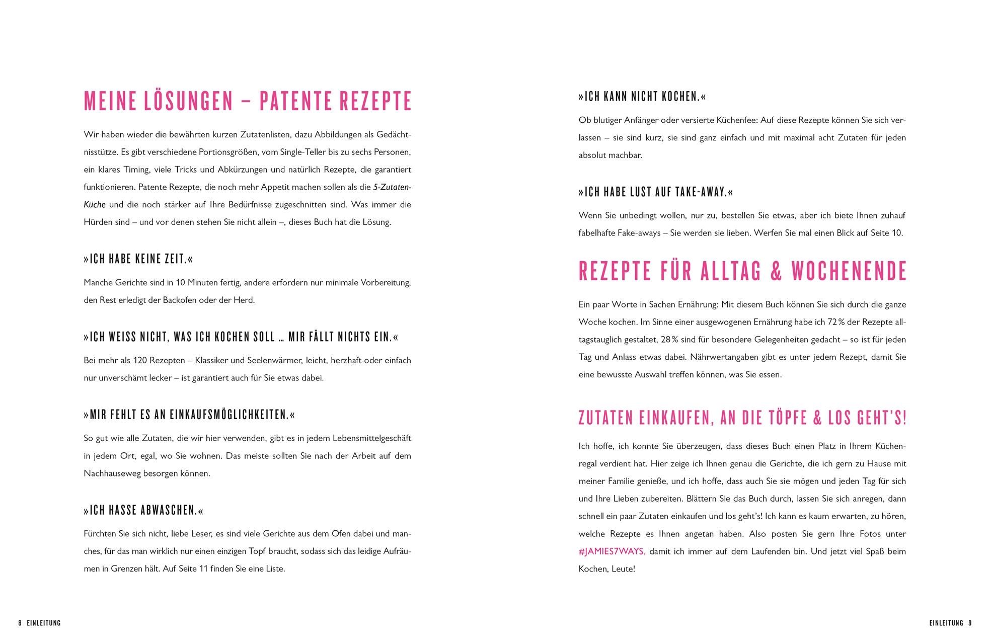 Doppelseite aus dem Kochbuch "7 Mal Anders". Textabschnitte mit Überschriften. Linke Seite: "Meine Lösungen - Patente Rezepte".