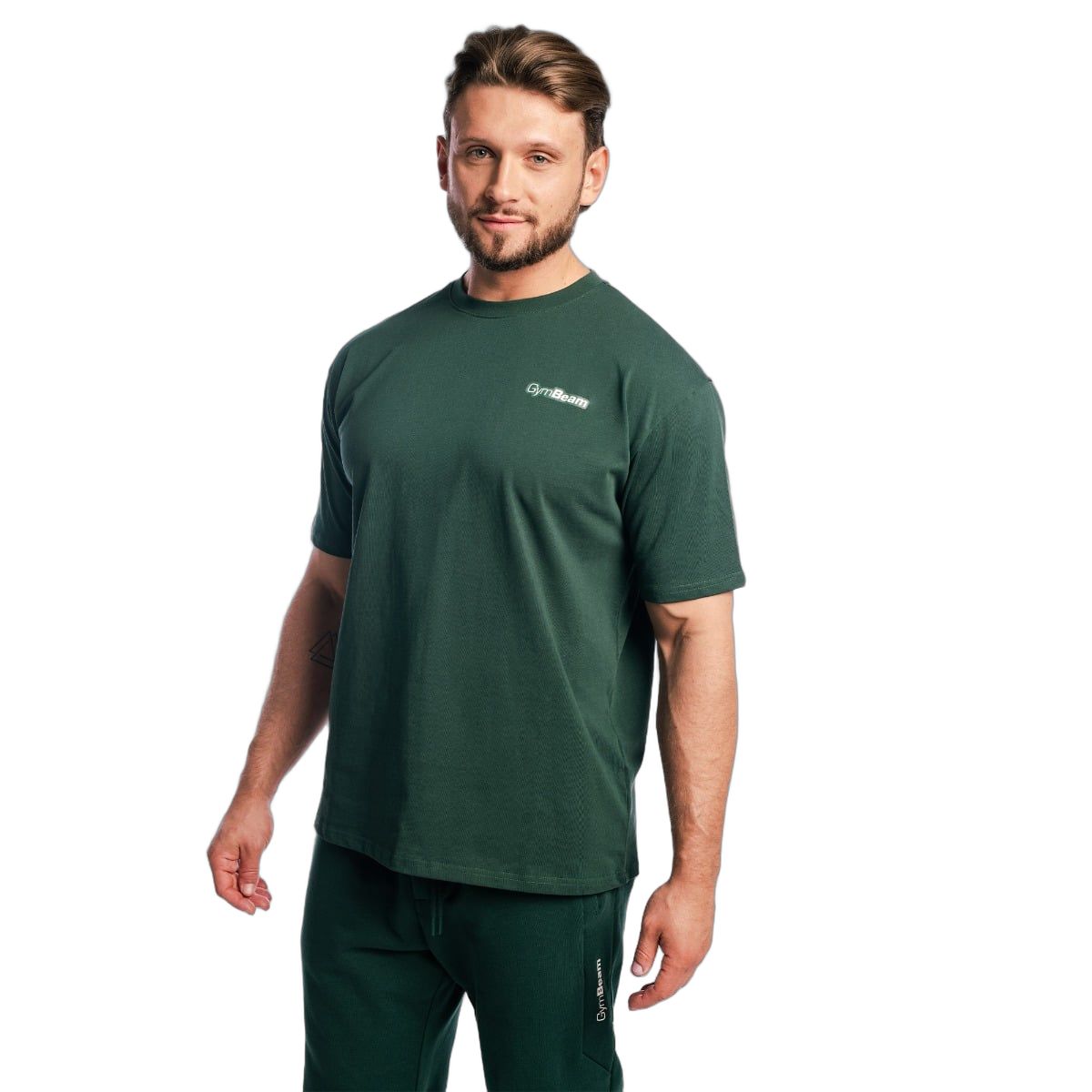 GymBeam T-Shirt Herren Zone oversized mit Rückenprint in Waldgrün