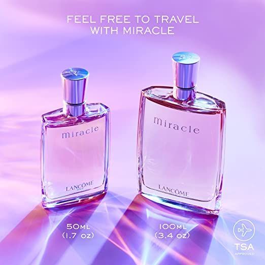 Zwei Flakons. Einer 50ml, einer 100ml. Aufschrift "miracle" und "LANCOME". TSA-Logo.