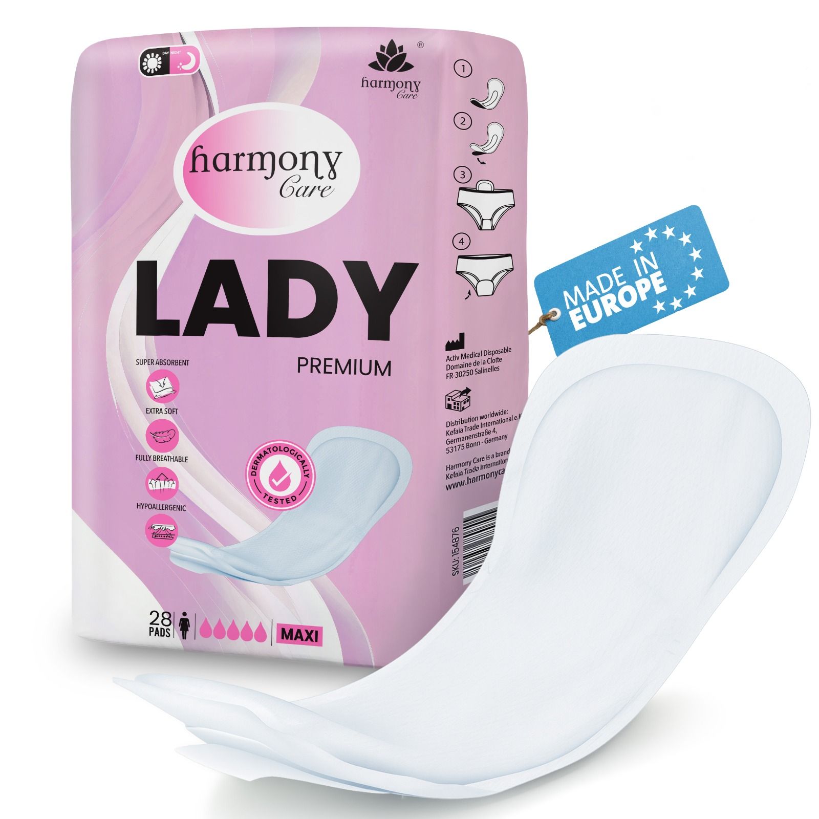 Harmony Care® Lady - saugstarke Inkontinenzeinlagen für Damen – Auslaufschutz & Geruchskontrolle 28 St Einlagen