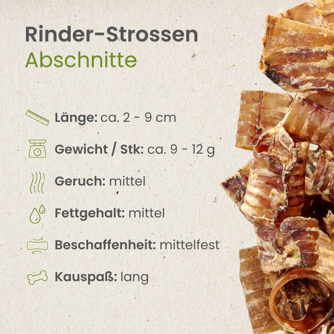 Rinder-Strossen Abschnitte, ca. 2-9 cm lang, mittelhart.