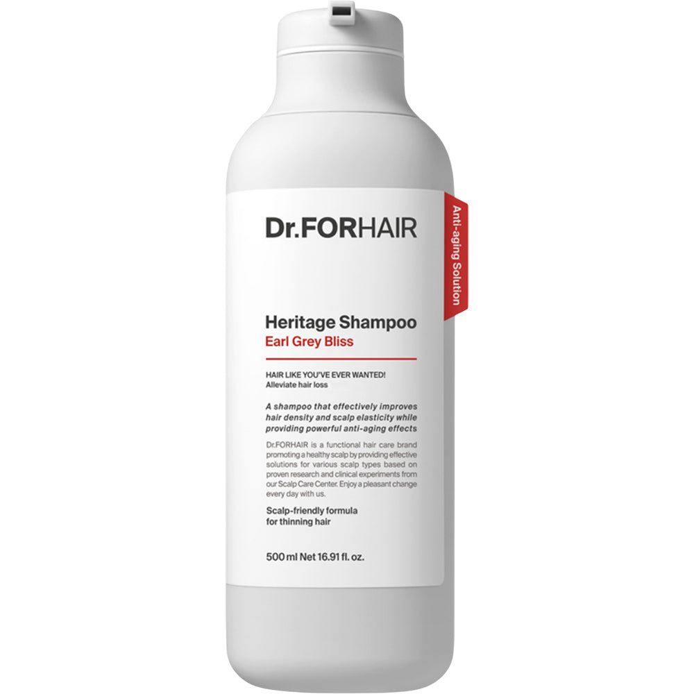 Dr. Forhair Heritage Shampoo Earl Grey Bliss Flasche, Vorderansicht, 500 ml.