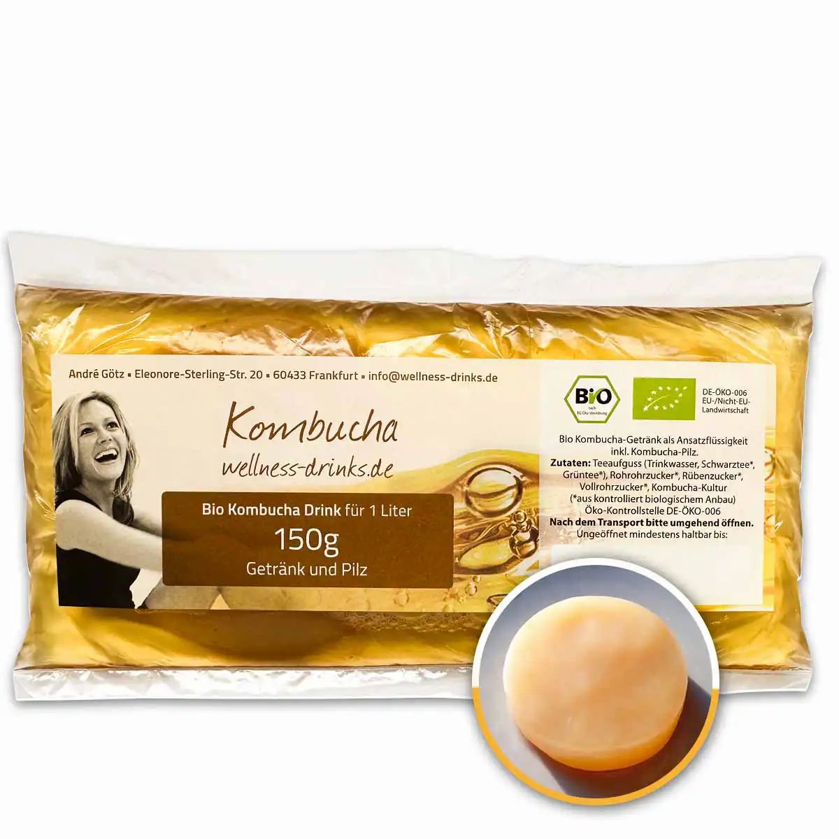 WELLNESS-DRINKS Bio-Kombucha mit lebendem Kombucha-Pilz (SCOBY)