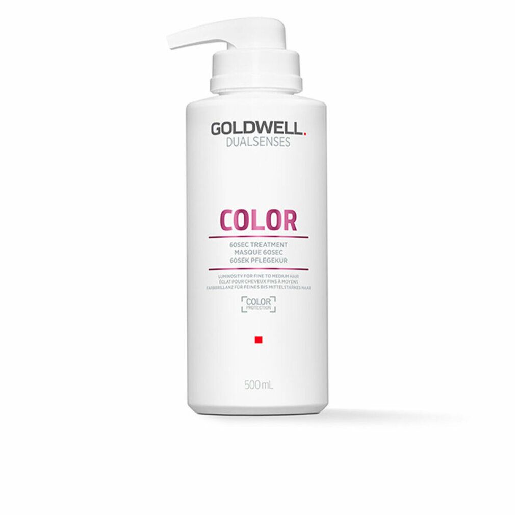 Goldwell Dualsenses Color Flasche mit Pumpverschluss. Weißes Behältnis mit Produktbezeichnung und rotem Quadrat.