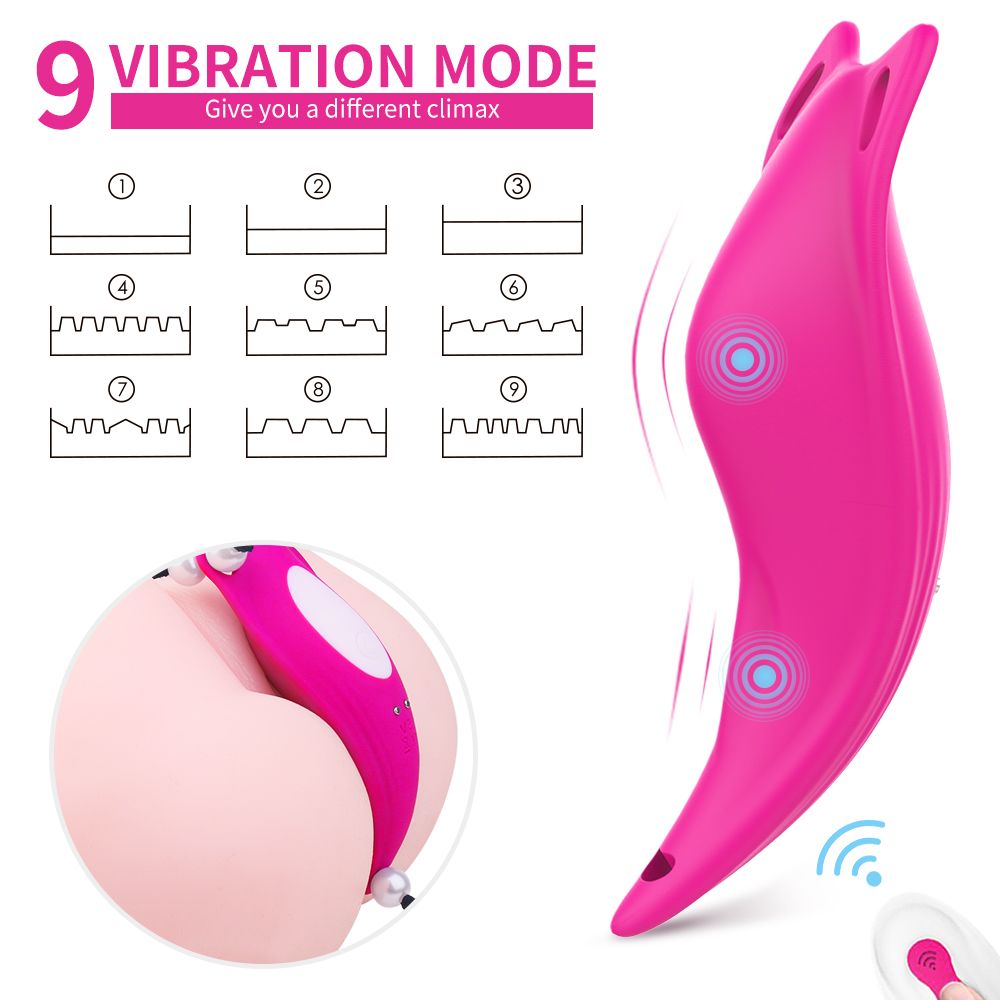 Pinkfarbener Vibrator mit 9 Vibrationsmodi. Fernbedienung. Produktabbildung.