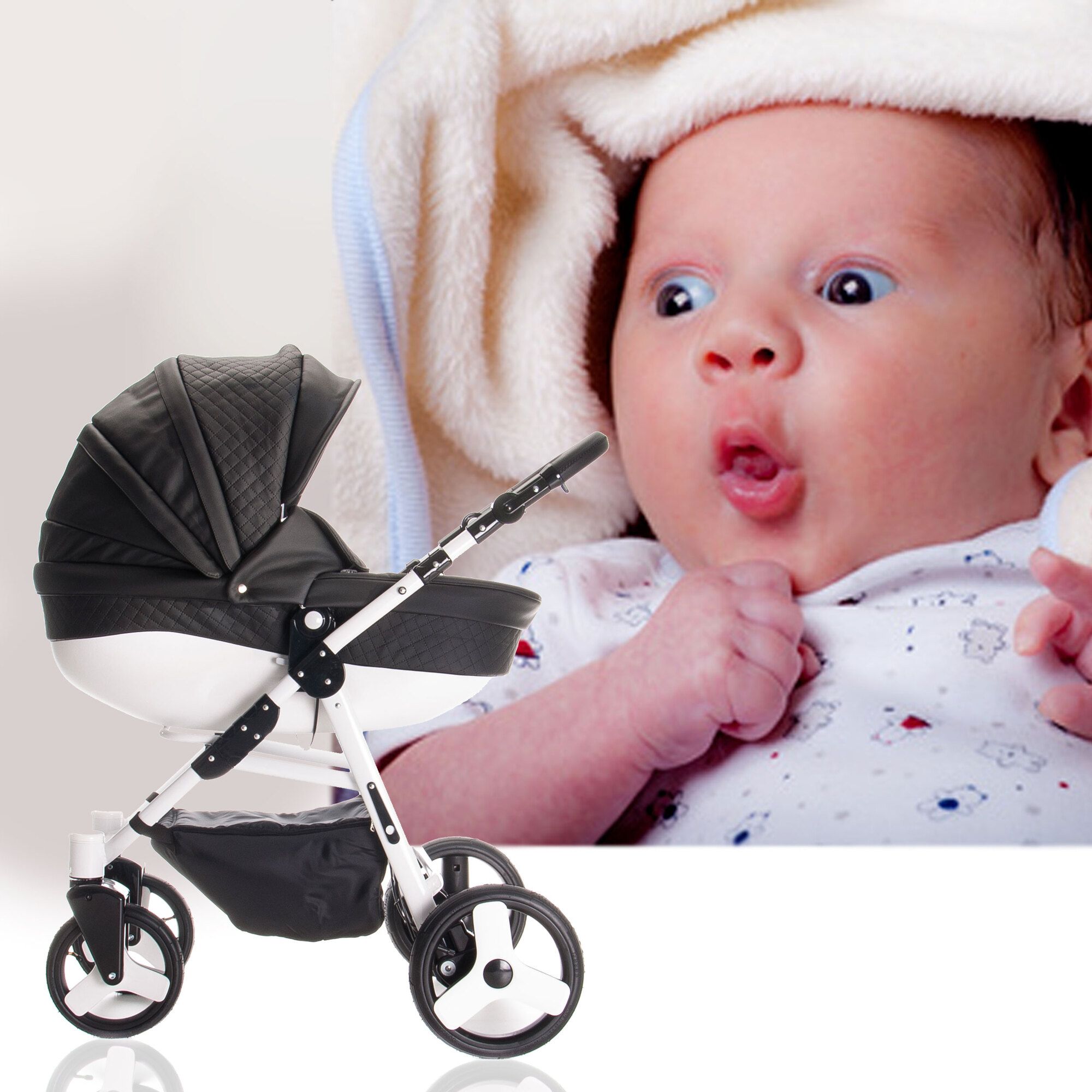 Friedrich Hugo Easy Comfort 2 in 1 Kinderwagen, Black & Leatherette