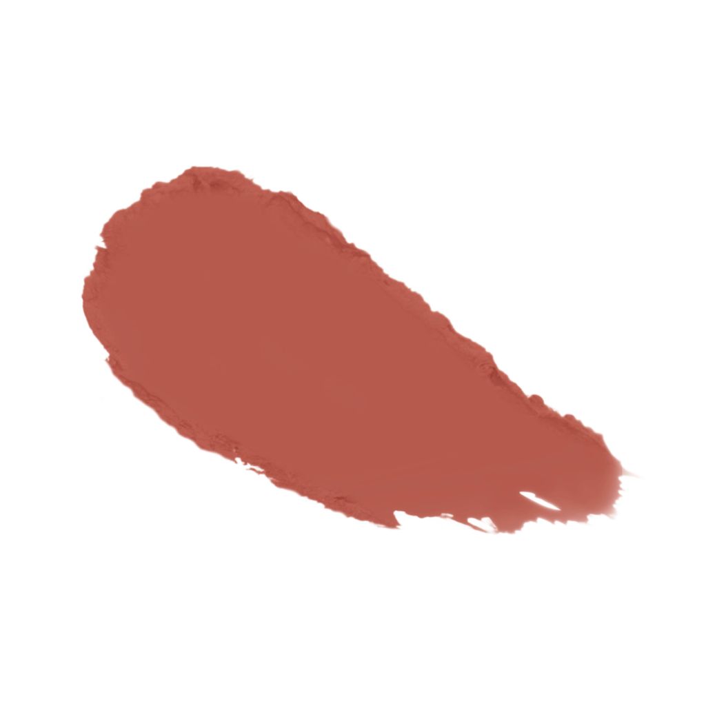 Ausstrich Lippenstift, Farbton. Helle, rosabraune Farbe. Auf weißem Hintergrund.