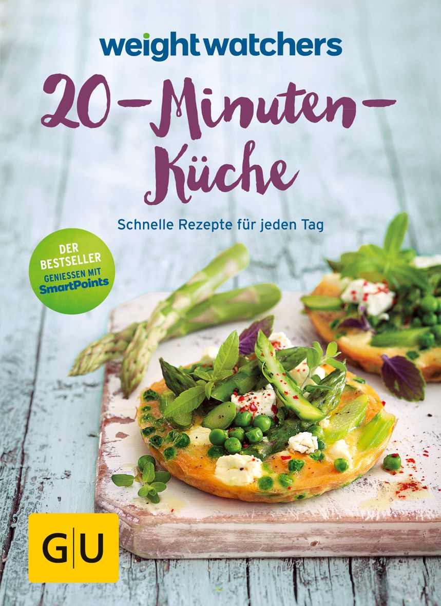 Buchcover mit Titel "20-Minuten-Küche" von Weight Watchers. Auf dem Cover sind Speisen abgebildet.