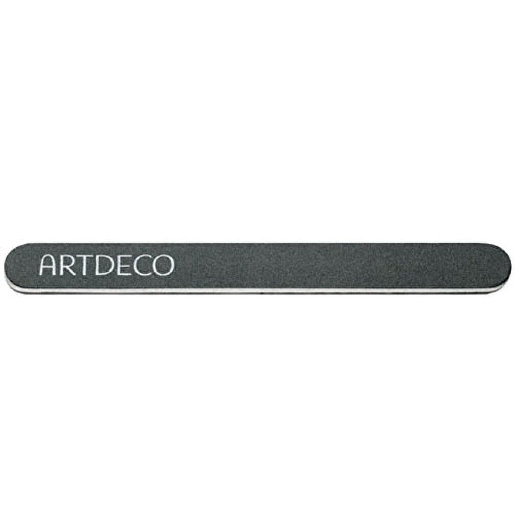 Nagelfeile mit abgerundeten Enden. Aufschrift ARTDECO in Weiß. Graue Oberfläche mit weißem Rand.