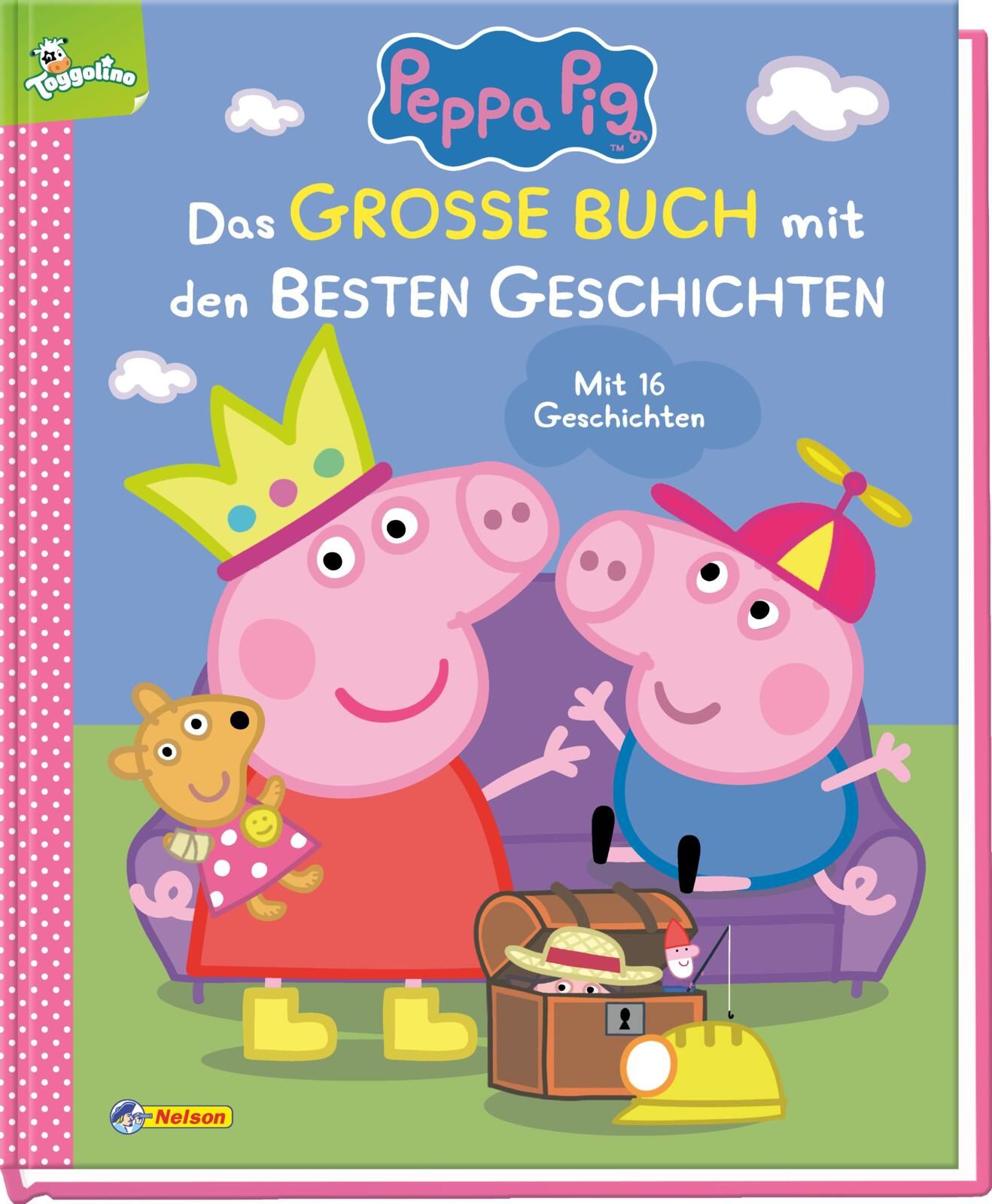 Buch "Peppa Pig: Das große Buch mit den besten Geschichten". Vorderseite mit Peppa Pig-Illustrationen.