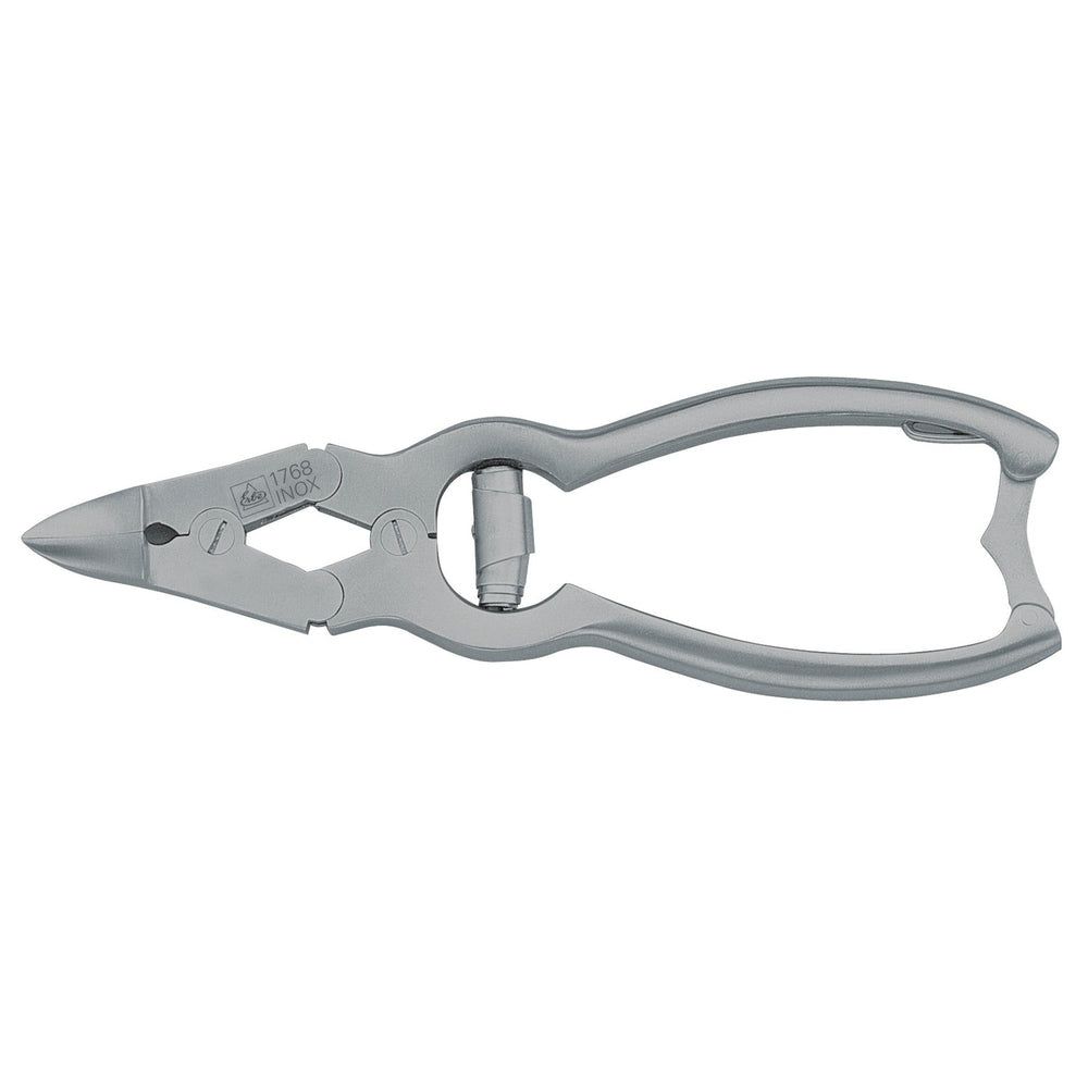 Nagelzange aus Edelstahl, matt. Doppelgelenk, ergonomische Griffe. Logo und Schriftzug: ERBE 1760.