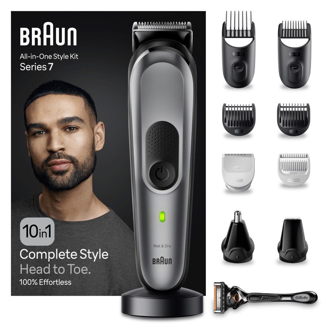 Braun All-in-One Style Kit Series 7. Trimmer, Zubehör und Mann. 10-in-1-Funktion. Enthält Rasierer. "Complete Style Head to Toe".
