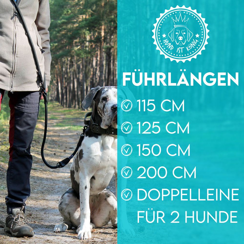 HUND IST KÖNIG® 2,3 m verstellbare Führleine für mittlere Hunde (12 mm Seil)