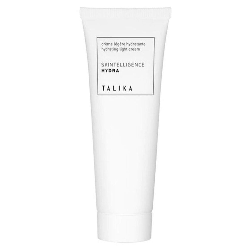Weiße Tube mit "crème légère hydratante" und "SKINTELLIGENCE HYDRA" von TALIKA. Produkt für die Haut.