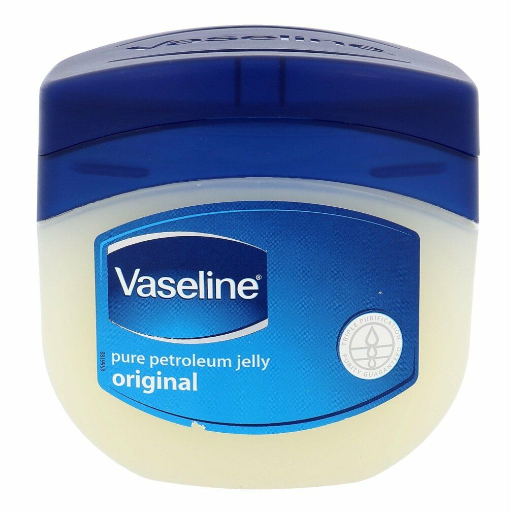 Vaseline® Pure Petroleum Jelly Tiegel. Blau-weiße Verpackung. Original. Reinheitszertifikat.