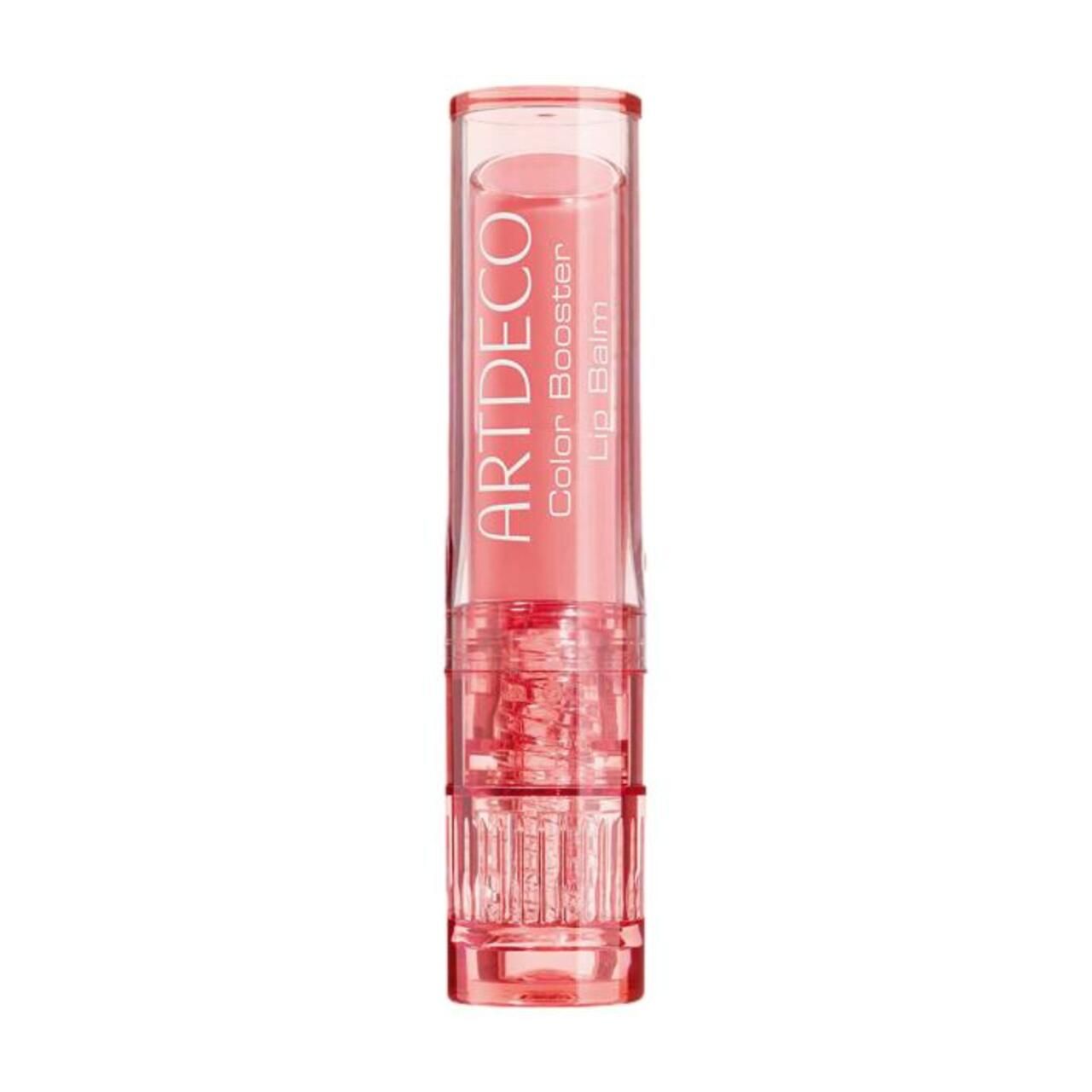 Artdeco Color Booster Lip Balm. Rosa Lippenbalsam in transparenter Hülse. Schriftzug und Produktbezeichnung.