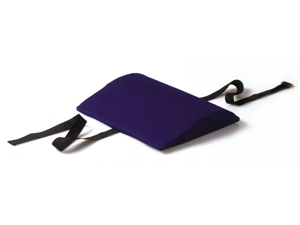 Violettes Sissel® Tour Lendenstützkissen mit schwarzen Befestigungsgurten. Keilförmig.