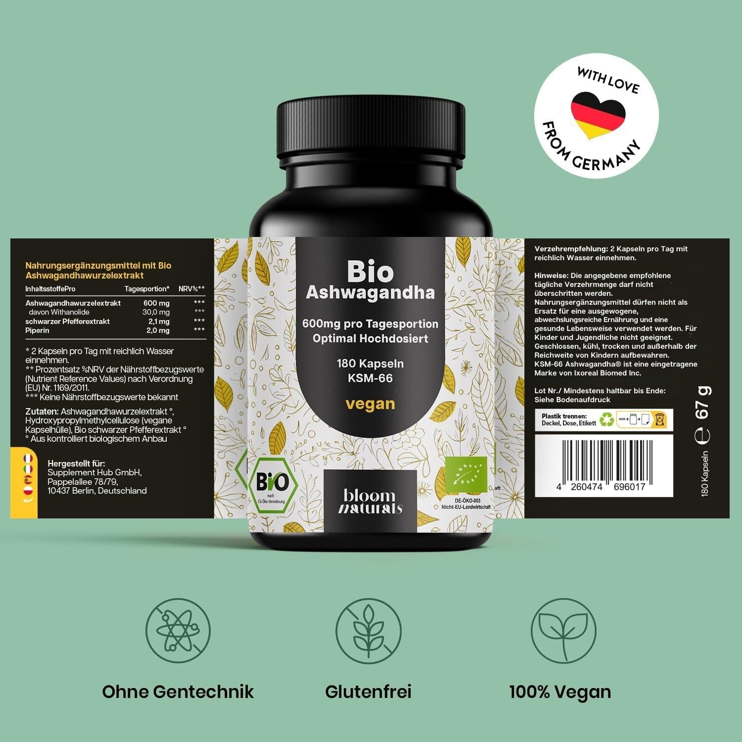 Bloom Naturals Bio Ashwagandha Kapseln
