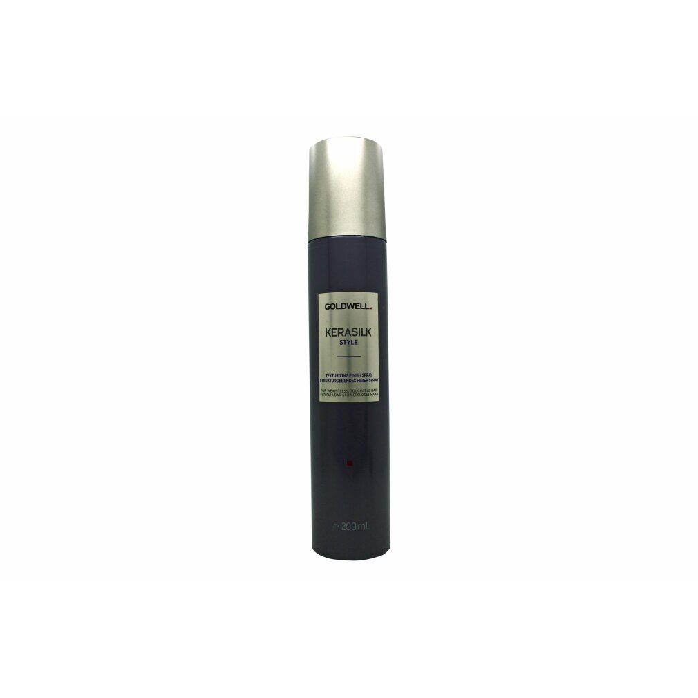 Dunkle Haarspray-Flasche mit silbernem Deckel. Goldwell Kerasilk Style-Etikett.