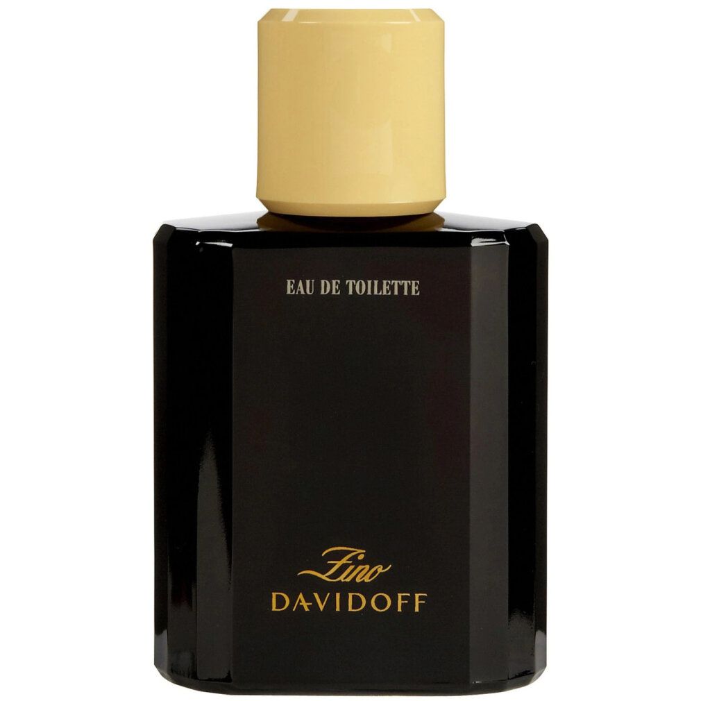 Schwarzer Flakon mit goldfarbenem Deckel. Aufschrift: Eau de Toilette. Zino Davidoff.