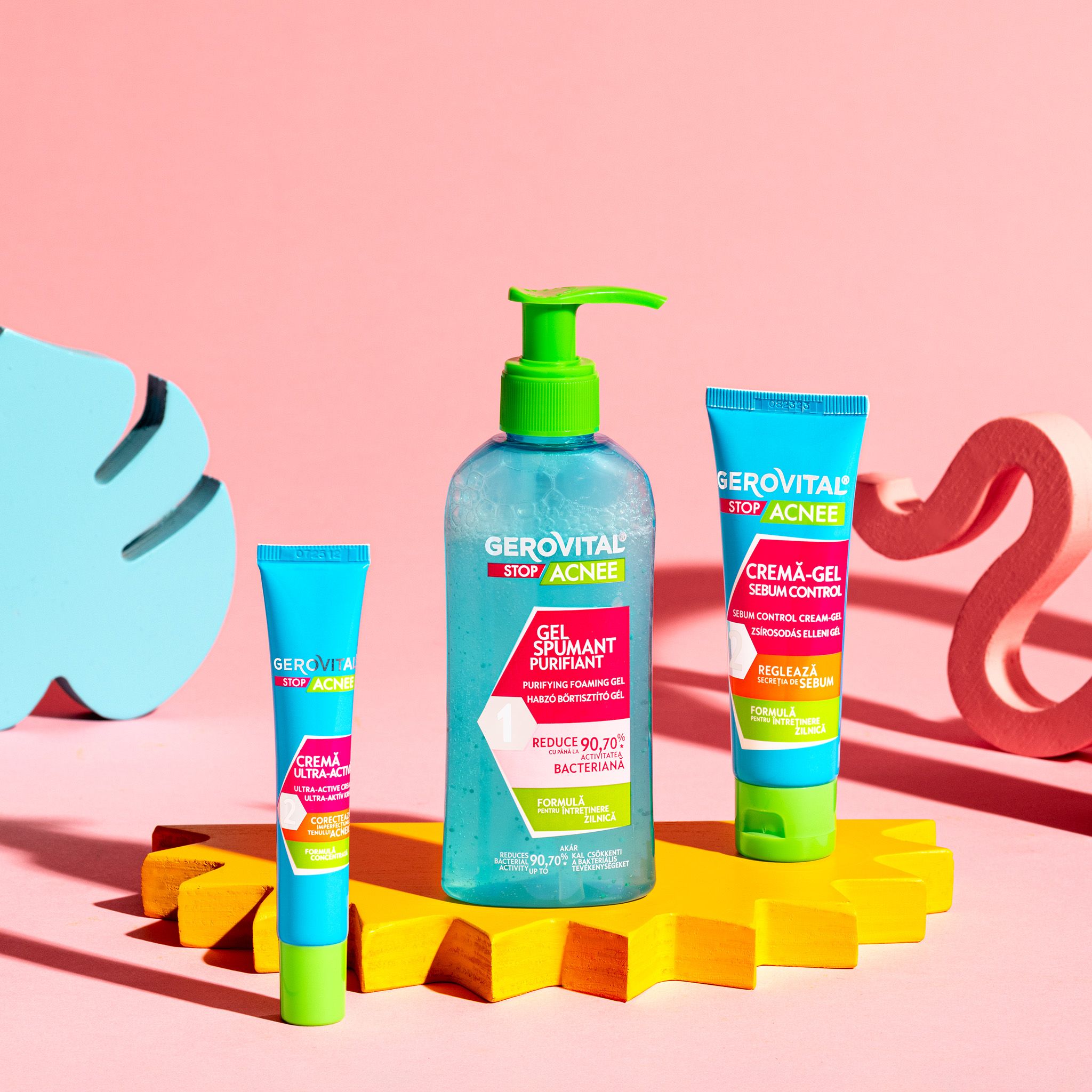 Gerovital Kit Anti-Akne Pflegeset mit Reinigungsgel, Creme & mattierender Pflege