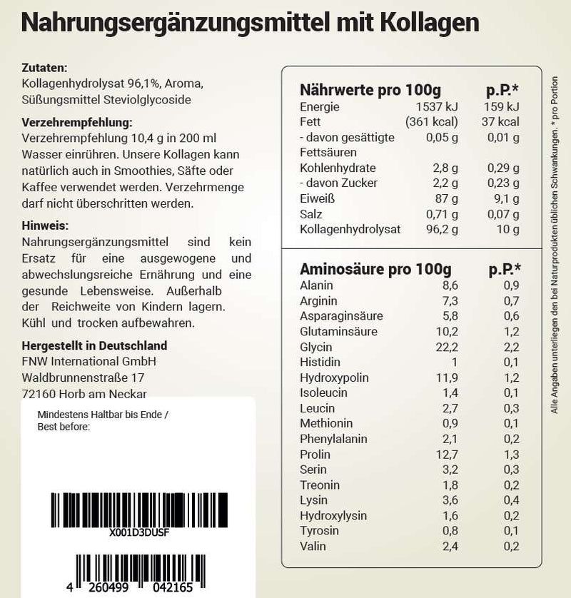 Kollagen Pulver Vanille von Wehle Sports 1000 g