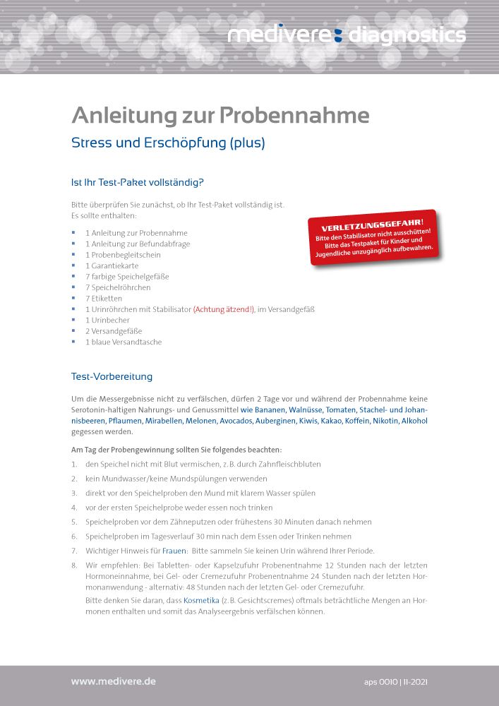 medivere diagnostics Stress & Erschöpfung Plus Test