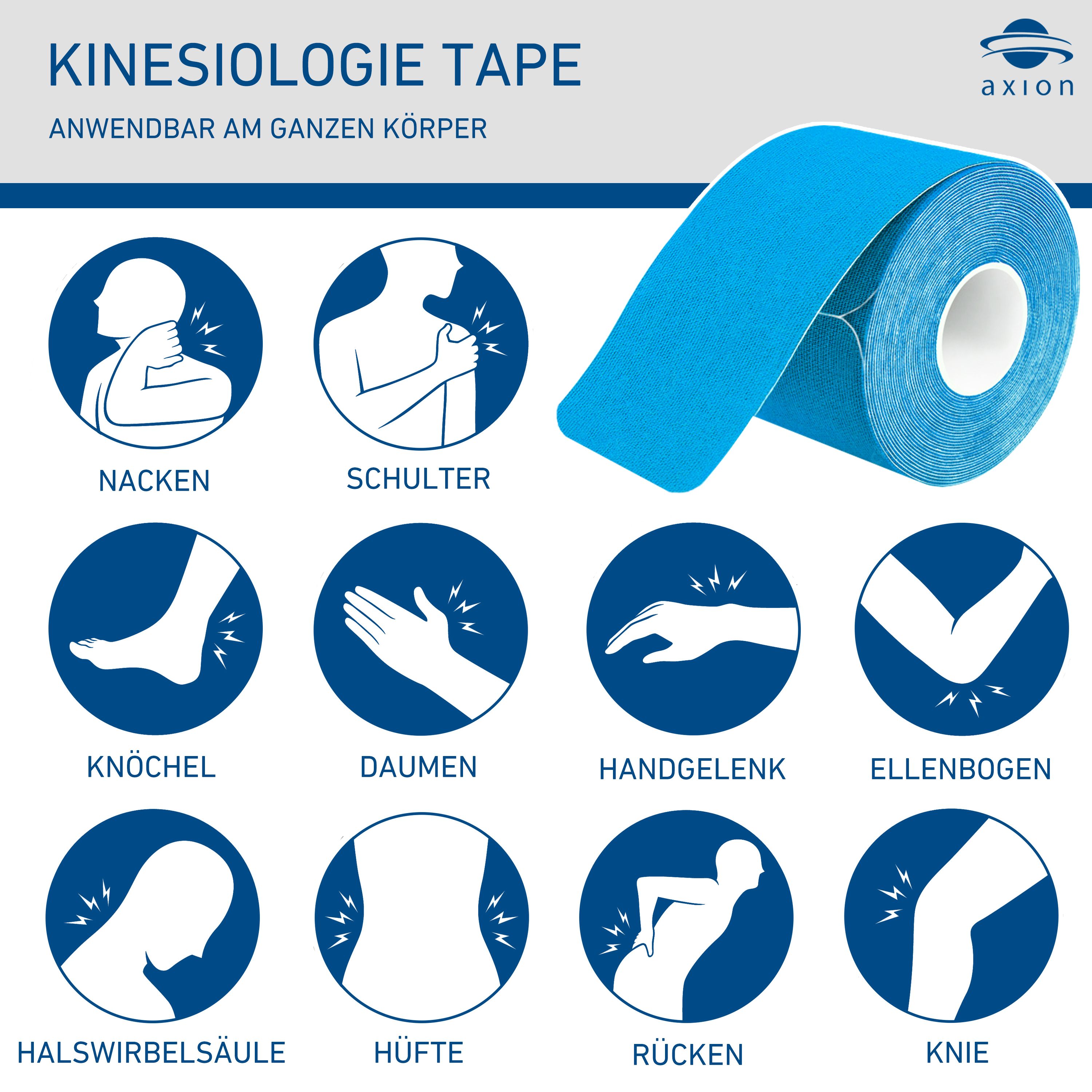axion® Precut Kinesiologie Tape 12er Set in verschiedenen Farben