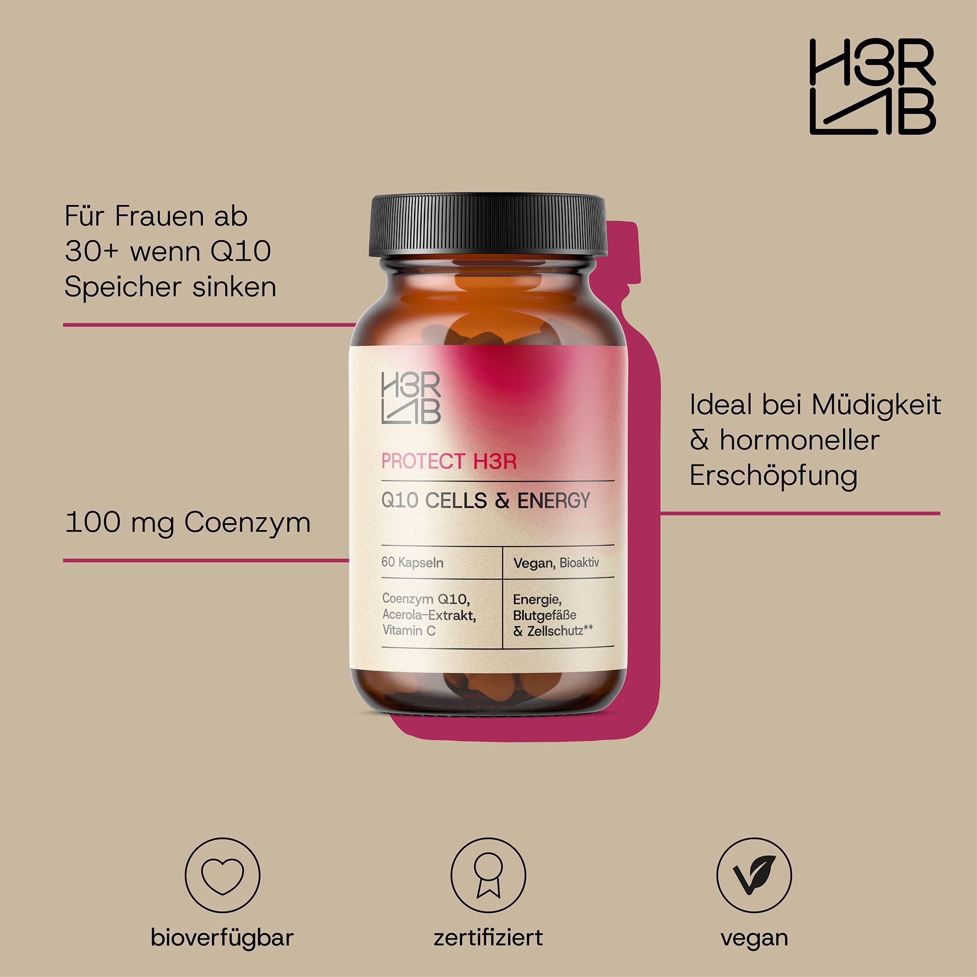 H3R LAB Q10 Cells & Energy – Coenzym Q10 & Vitamin E für Zellenergie & antioxidativen Schutz