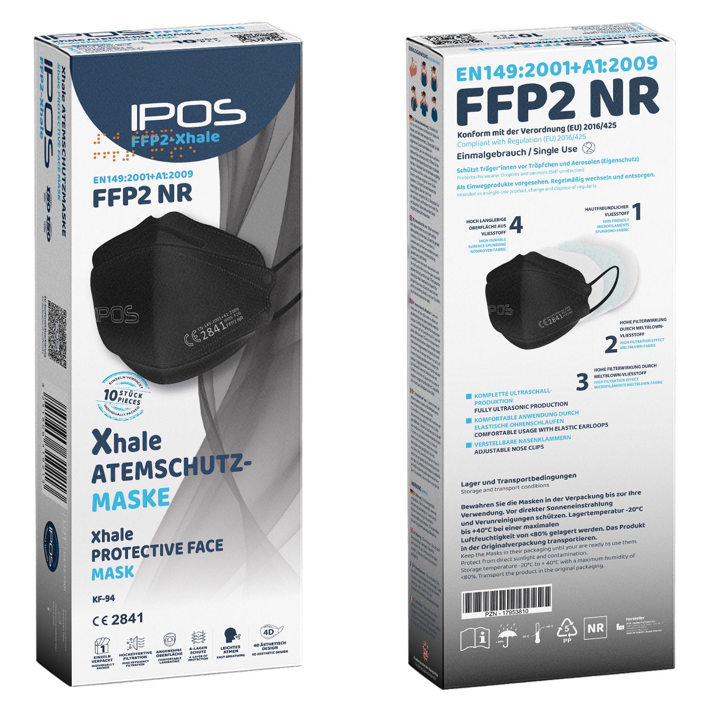 Ipos Ffp2-Kf94 Atemschutzmaske schwarz 10 St