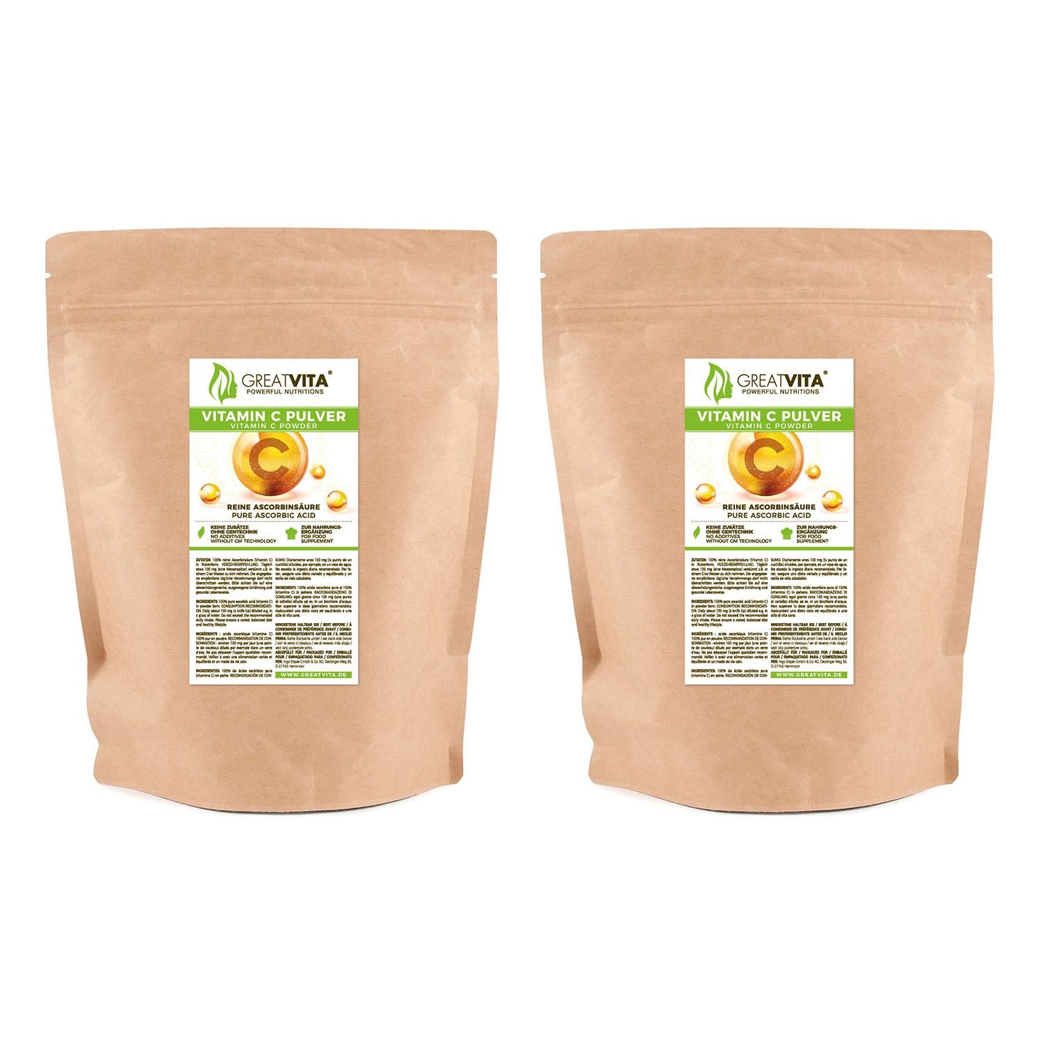 GreatVita Vitamin C Pulver 800g, reine Ascorbinsäure