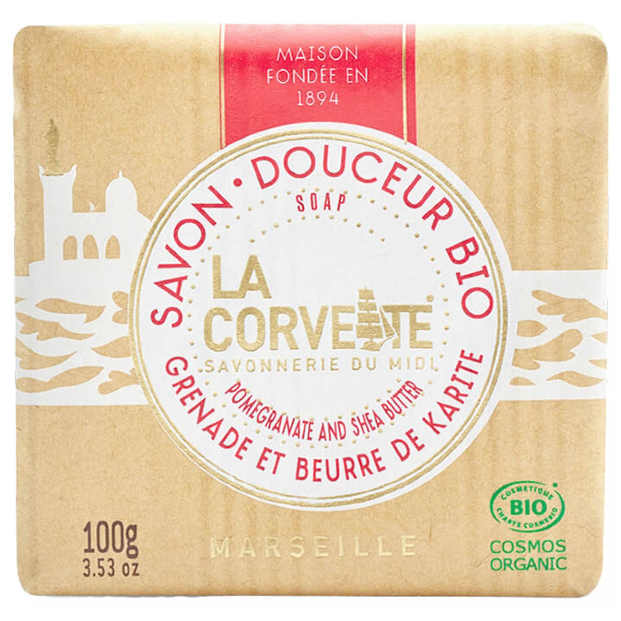 La Corvette Organic Milde Seife Granatapfel und Sheabutter 6,5x6x3 cm