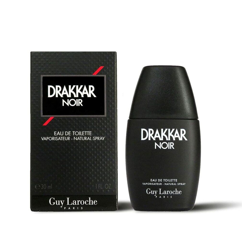 Schwarzer Flakon und Verpackung mit weißem Drakkar Noir-Logo. Eau de Toilette, Natural Spray. Guy Laroche.